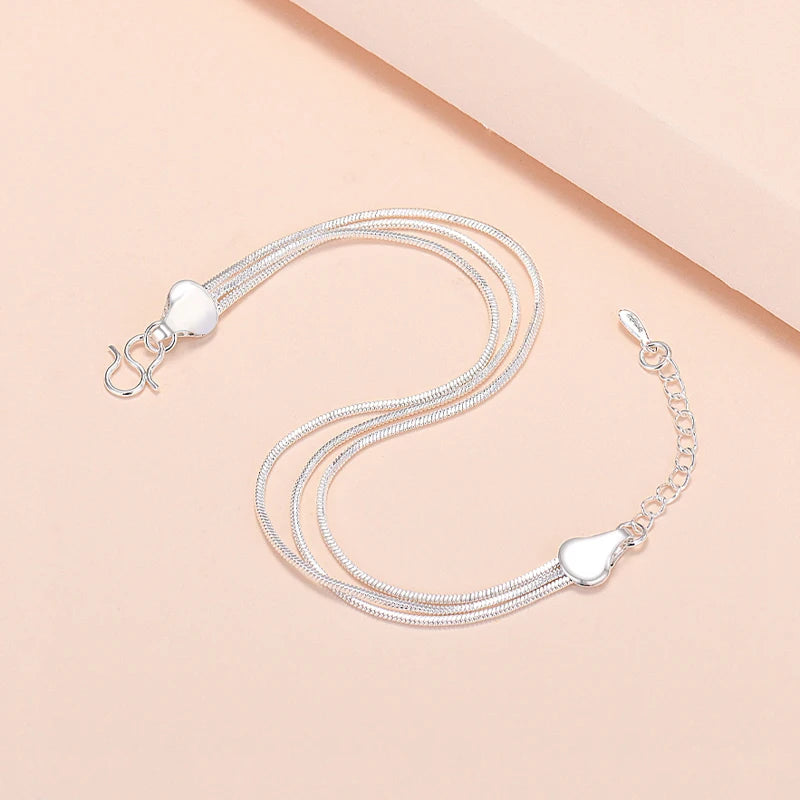 Women's Sterling Silver Three Layer Thread Chain Bracelet