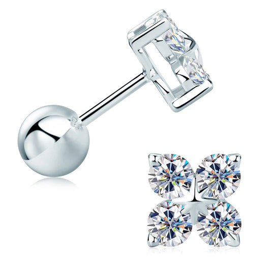 Womens Four Leaf Clover Moissanite Stud Earrings 9