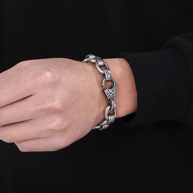 Vintage Stainless Steel Pattern Bracelet for Men 12MM Punk