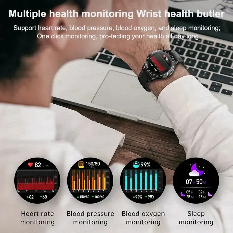 Mens 2 in 1 Wireless Bluetooth Blood Pressure Heart Rate Smart Watch. fashion smart Watch,Fit Bit Mens Watch,Mens Smart Watch