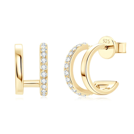 Womens Moissanite Sterling Silver Stud Ear Cuffs Earrings