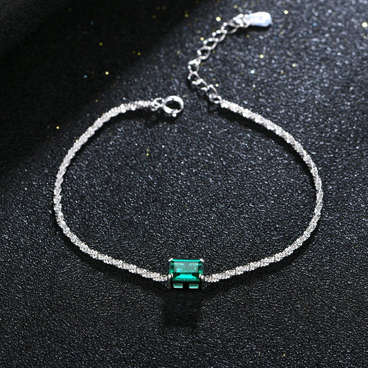 Sterling Silver Moissanite Diamond Emerald Gemstone Bracelet