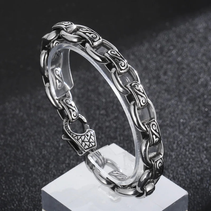 Vintage Stainless Steel Pattern Bracelet for Men 12MM Punk