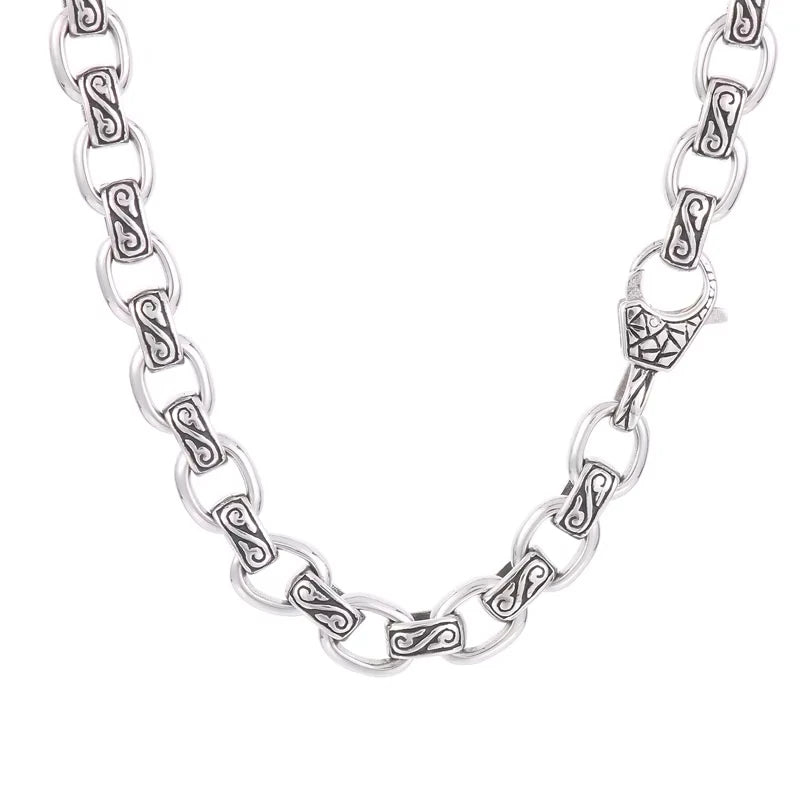 Vintage Stainless Steel Pattern Bracelet for Men 12MM Punk