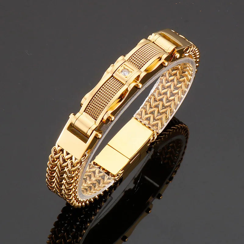 12mm Mesh Chain Biker Bracelet Men Stainless Steel 304 Fashion.