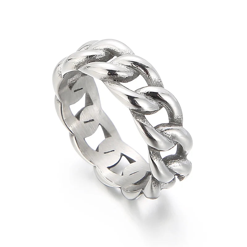 Men's Retro Stainless Steel Cubarn Chain Rotatable Ring