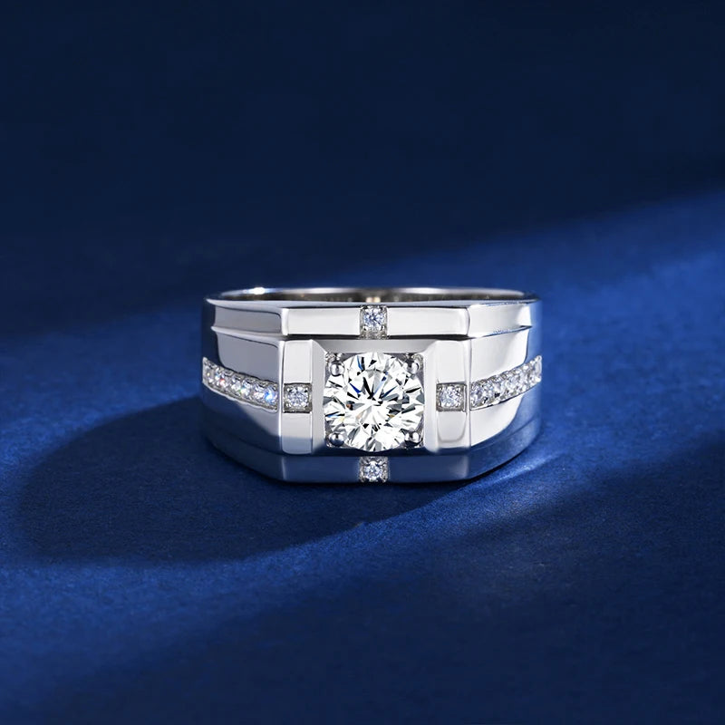 Mens 925 Sterling Silver Engagement Moissanite Ring