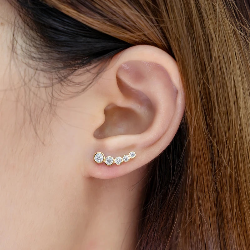 Women's Silver Earrings Climber Moissanite Piercing Studs