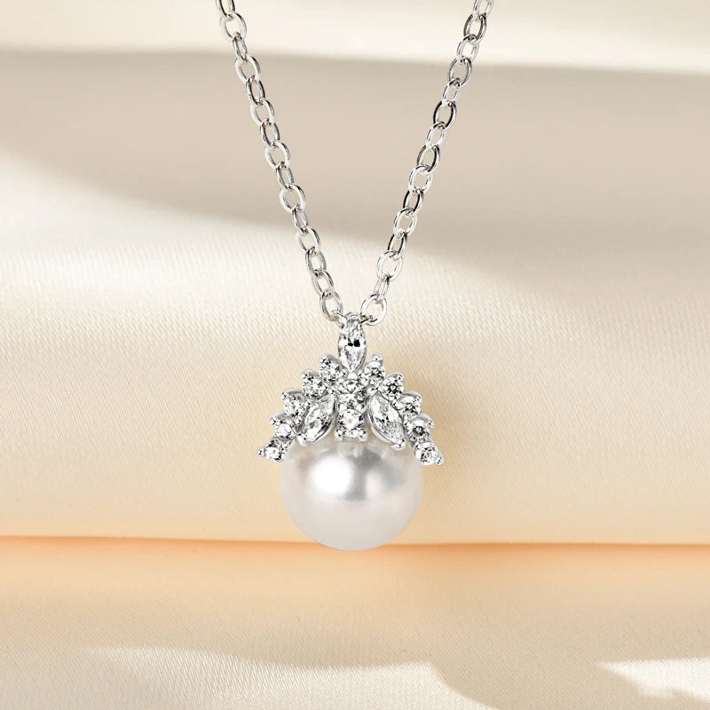Womens  Silver Adjustable Freshwater Pearl Crown Necklace