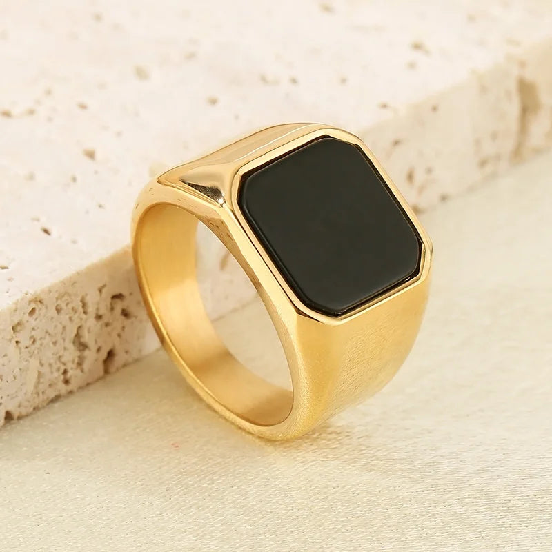 Men KALE Domineering Stainless Steel Amber Stone Ring