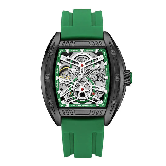 Green Silicone Strap Mechanical Watch For Men, Military Sport Watch.