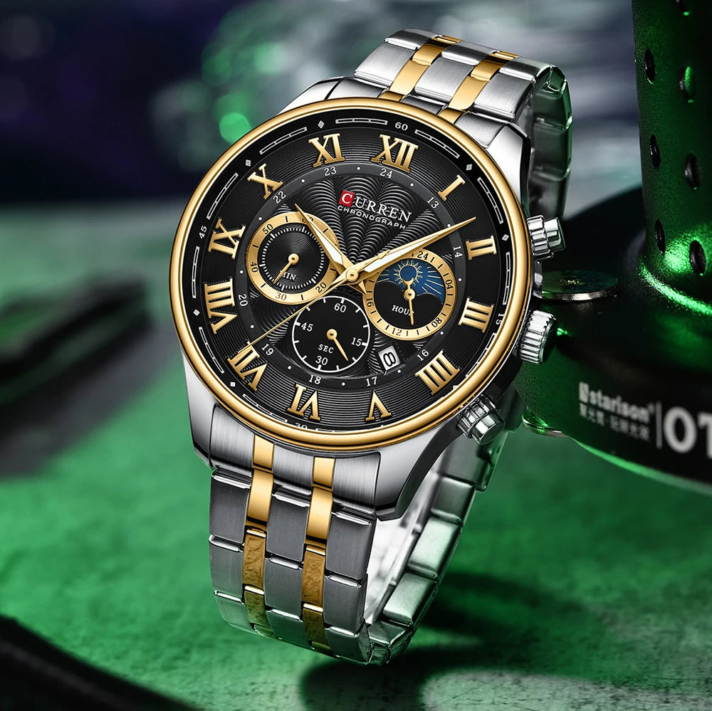 Mens Stainless Steel Auto Date Chronograph Watch