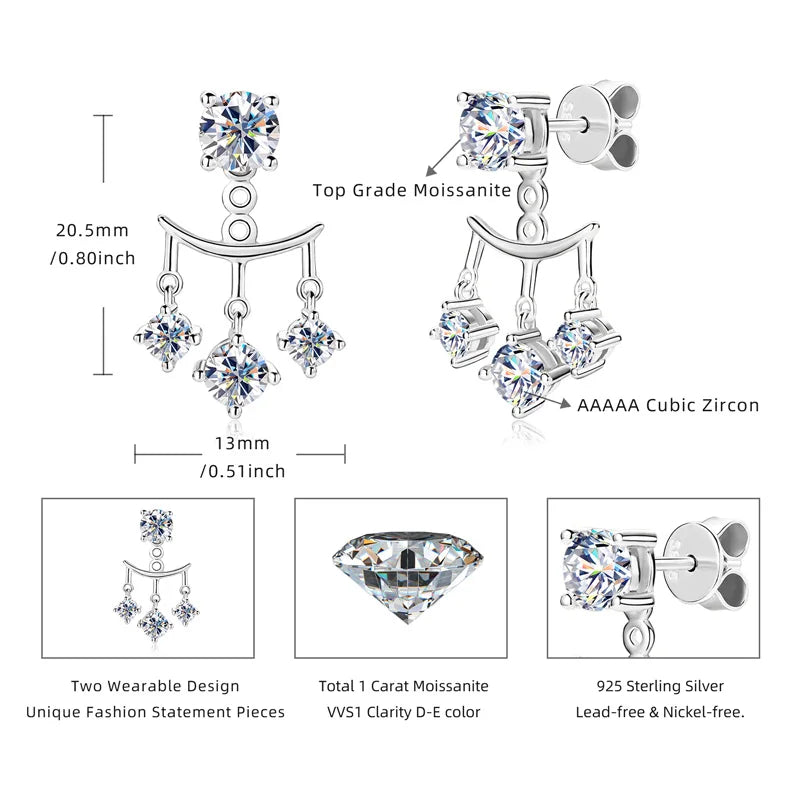 1cttw 5mm Moissanite 925 Silver Drop Stud Earrings for Women