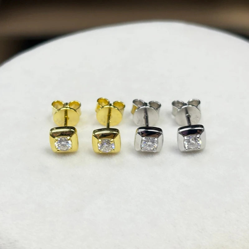 Silver Small Square Moissanite Stud Earrings for Women
