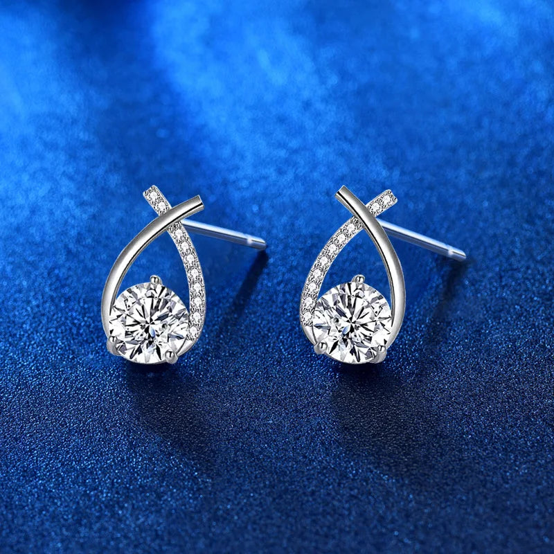 Silver Stud Earrings Moissanite Fishtail Cross Earrings