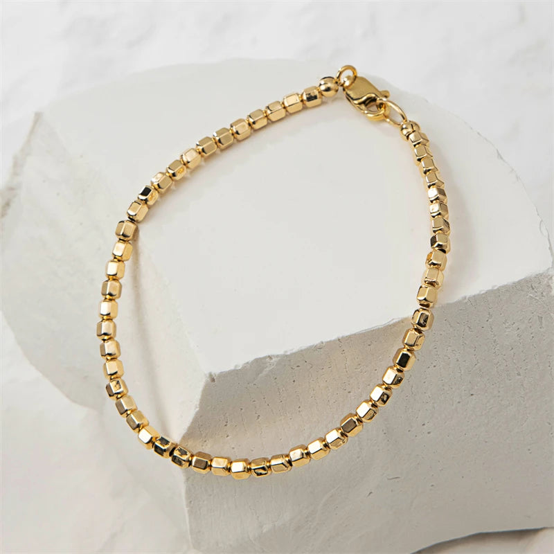 14K Gold Filled Bead Bracelet Handmade Tarnish Resistant for Women.