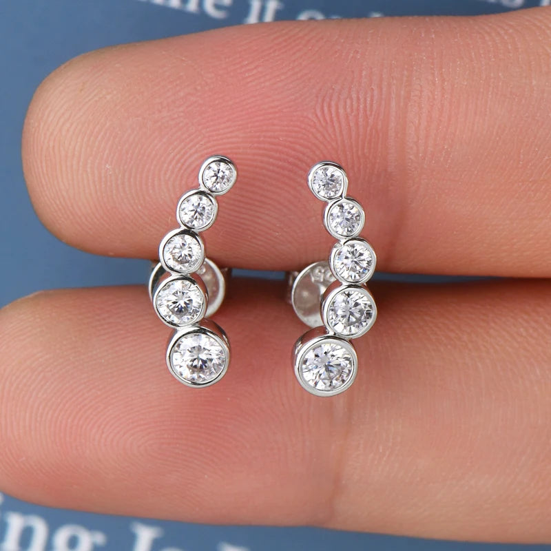 Women's Silver Earrings Climber Moissanite Piercing Studs
