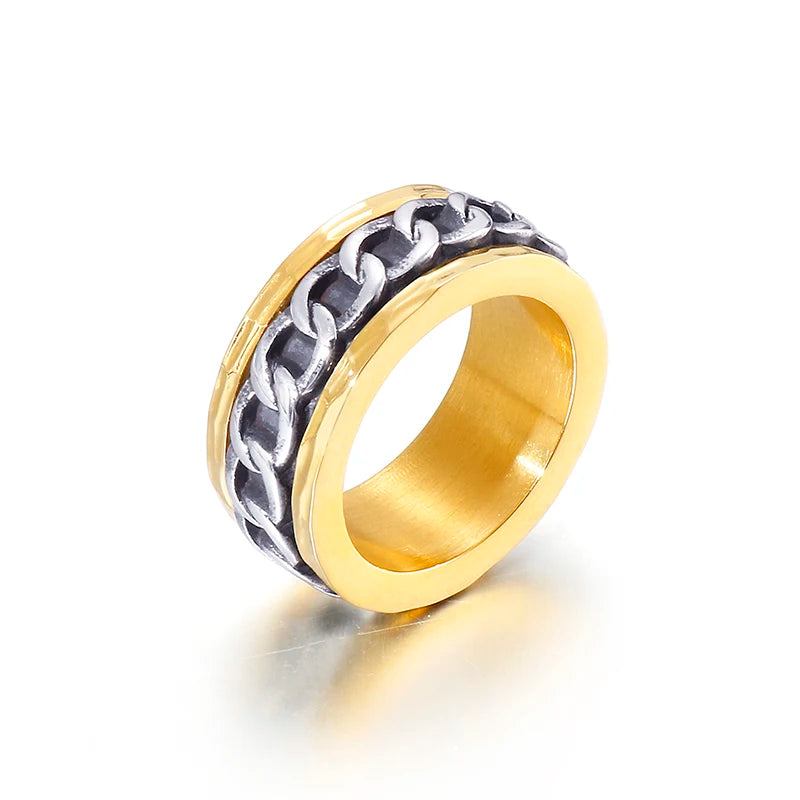 Men's Retro Stainless Steel Cubarn Chain Rotatable Ring