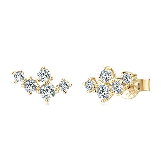 Womens Silver Cluster Round Moissanite Stud Earrings
