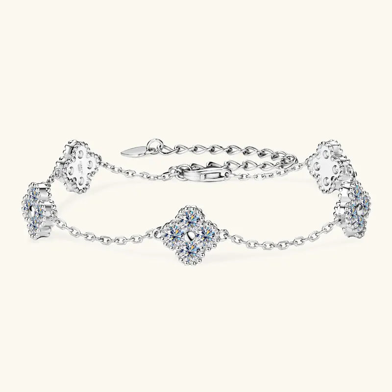 18k Gold Plated Silver Flower Clover  Moissanite Bracelet