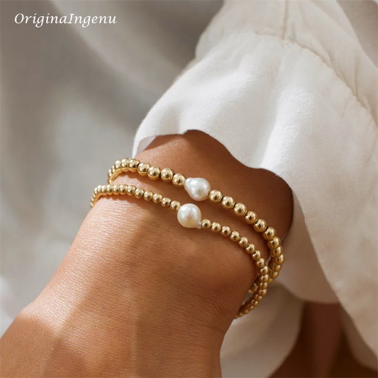 14K Gold Filled Bead Bracelet, Tarnish Resistant Pearl Bracelet.