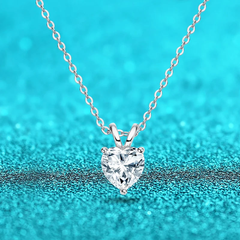 1ct Certified Heart Cut Moissanite Necklace for Women.