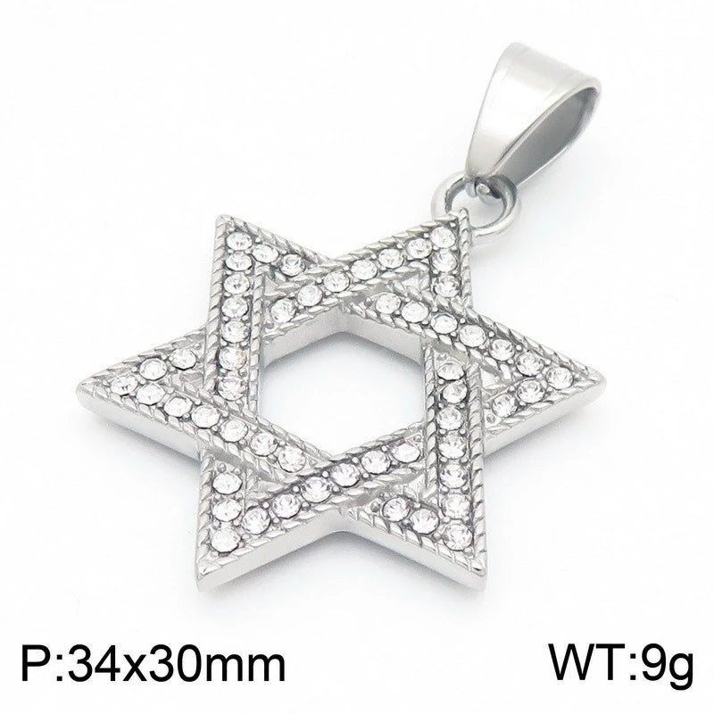 Men's Stainless Steel Chain Link Fashion Hexagram Necklace