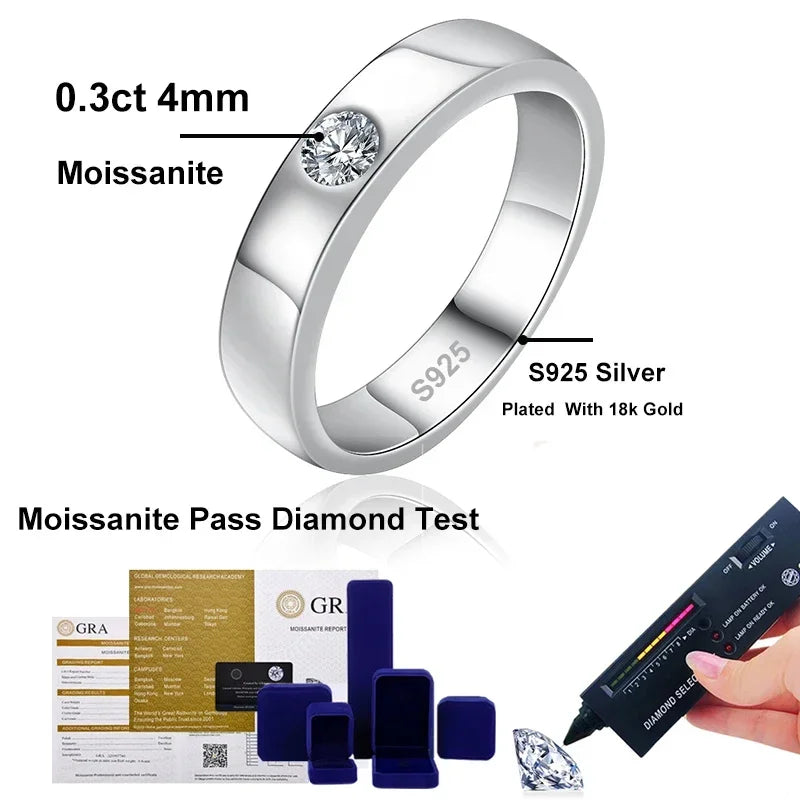Mens Silver Moissanite Gemstone Lab Diamond Gold Plated Ring
