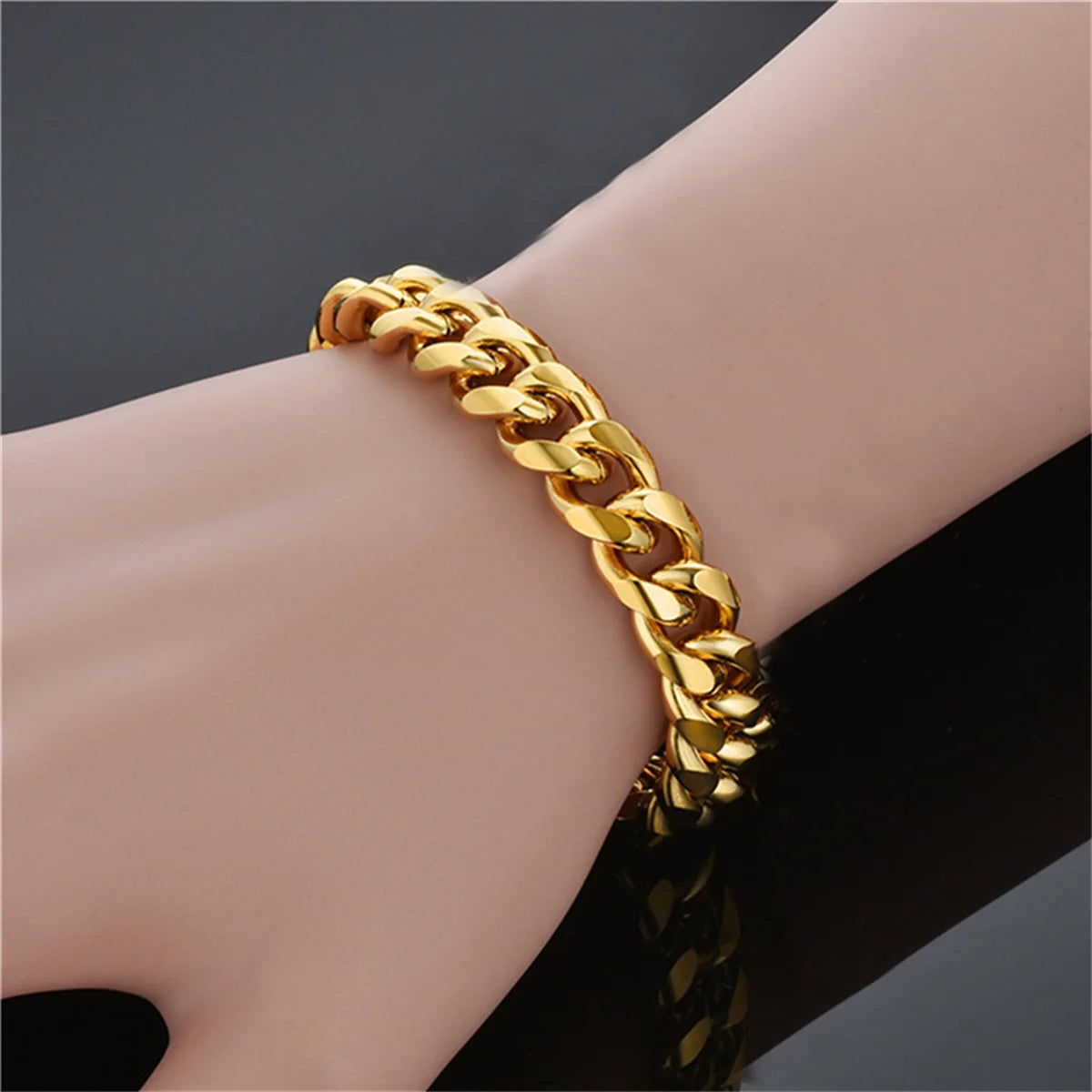 Miami Cuban Link Chain Bracelet For Men, Gold Silver Color
