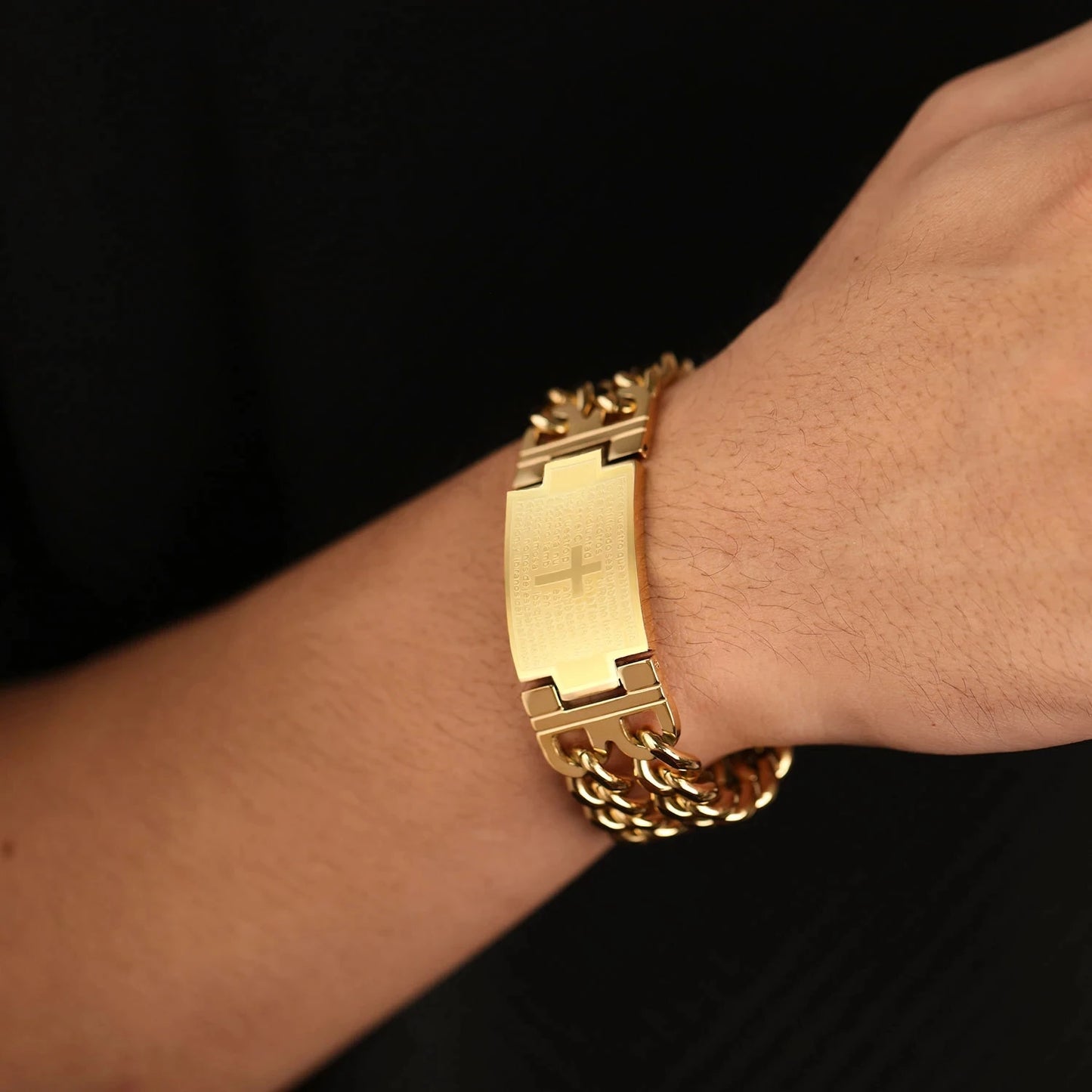 Bible Cross Charm Bracelets Gold Stainless Steel for Men