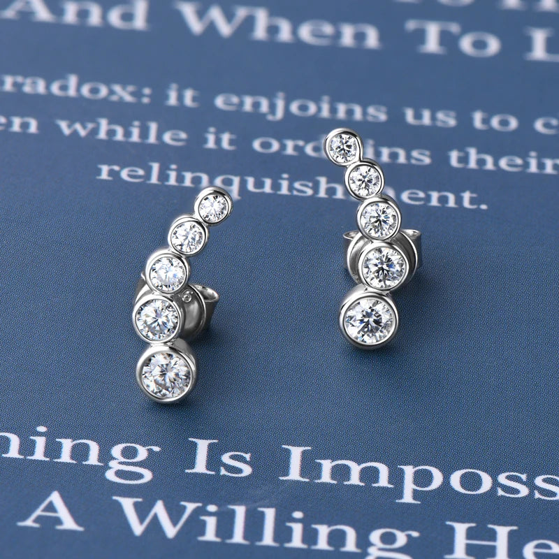 Women's Silver Earrings Climber Moissanite Piercing Studs