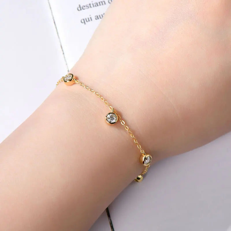 Womens Adjustable Round D Hand Jewelry Moissanite Bracelet