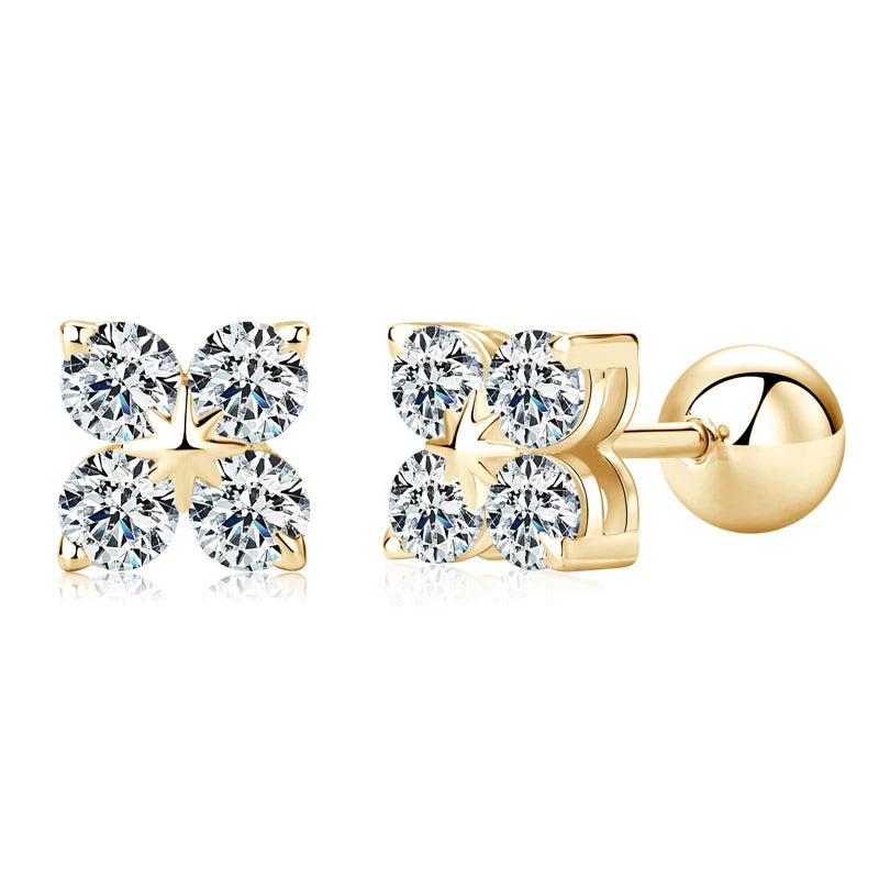 Womens Four Leaf Clover Moissanite Stud Earrings 9