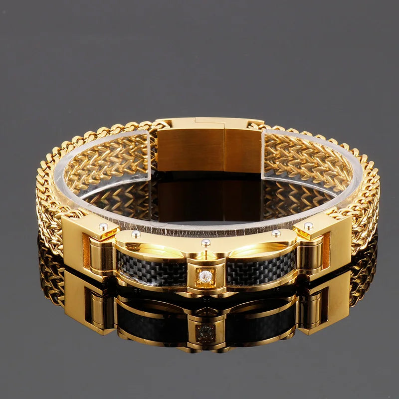 12mm Mesh Chain Biker Bracelet Men Stainless Steel 304 Fashion.