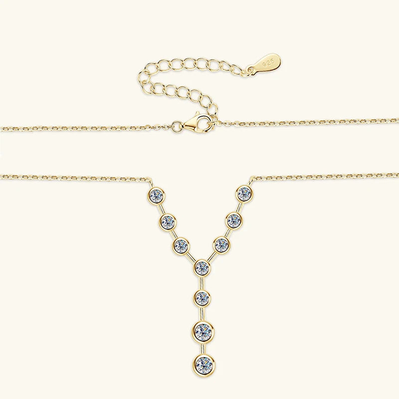 18k Gold Plated 7 stone Y Shape Moissanite Diamond Necklace