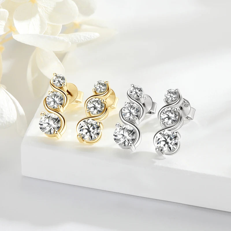 Women's18K Gold Plated Round Moissanite Drop Earrings