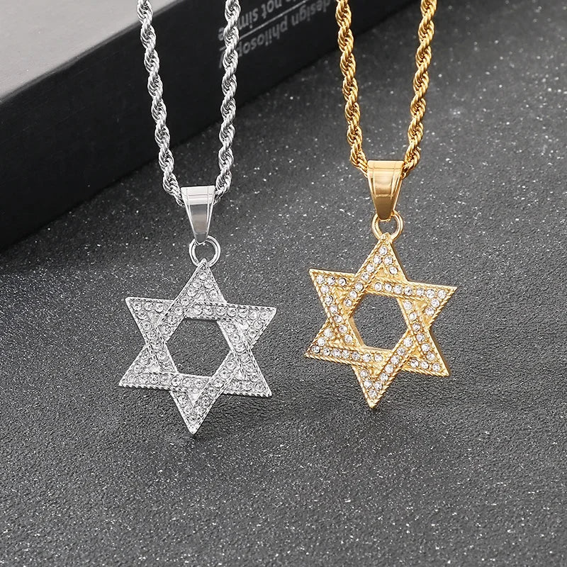 Men's Stainless Steel Chain Link Fashion Hexagram Necklace
