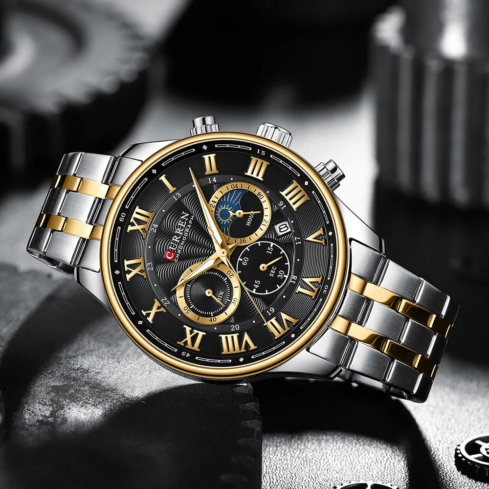 Mens Stainless Steel Auto Date Chronograph Watch