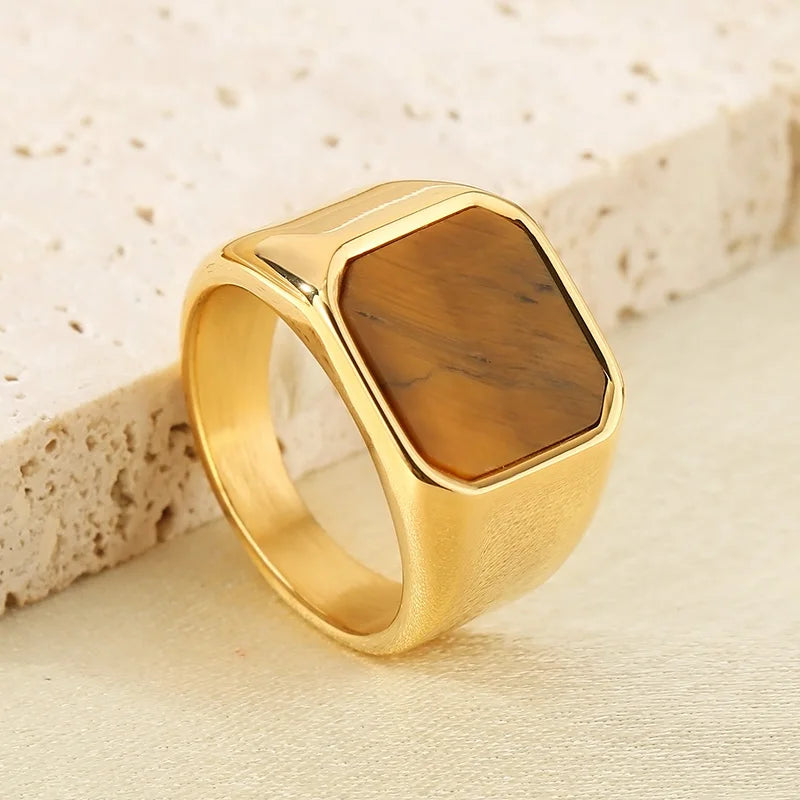 Men KALE Domineering Stainless Steel Amber Stone Ring