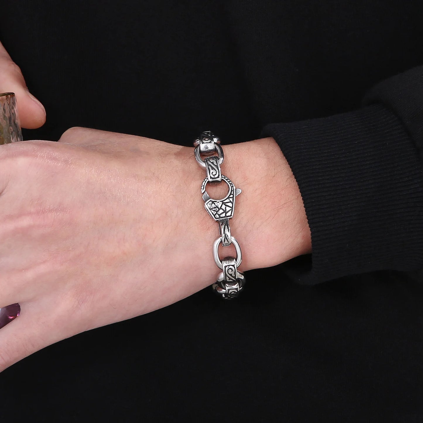 Vintage Stainless Steel Pattern Bracelet for Men 12MM Punk