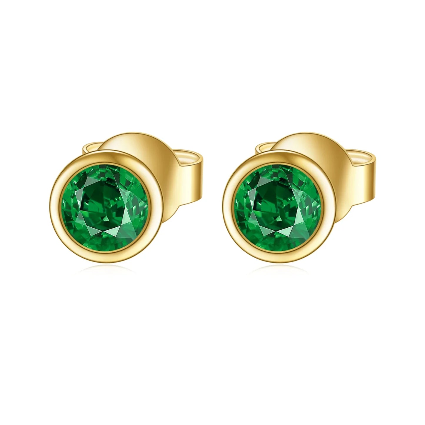 Woman's Sterling Silver Emerald Birthstone Stud Earrings