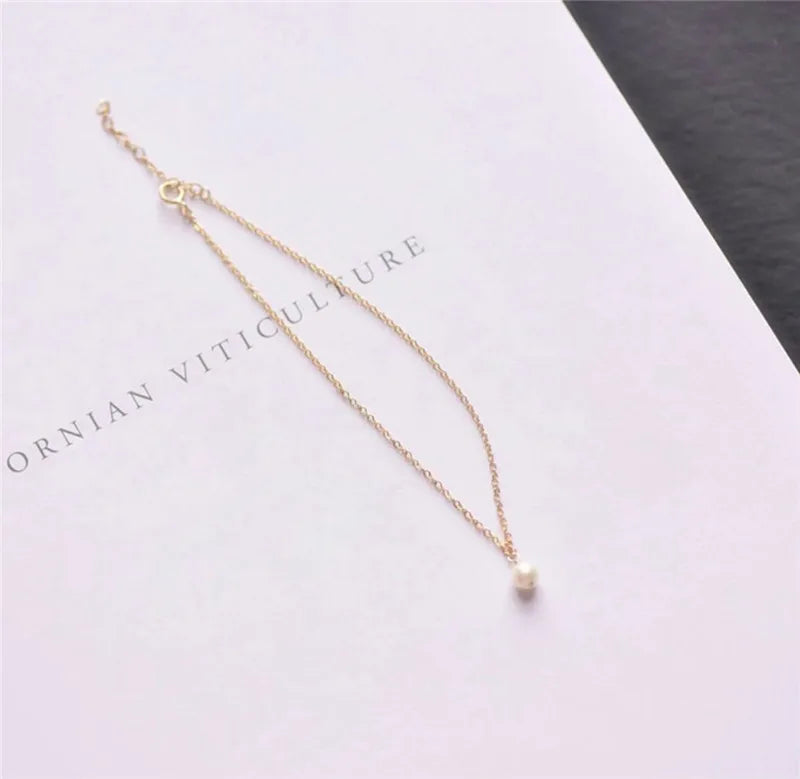 14K Gold Filled Pearl Anklet Minimalism Handmade Jewelry Women.