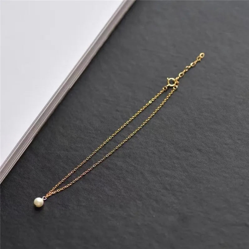 14K Gold Filled Pearl Anklet Minimalism Handmade Jewelry Women.