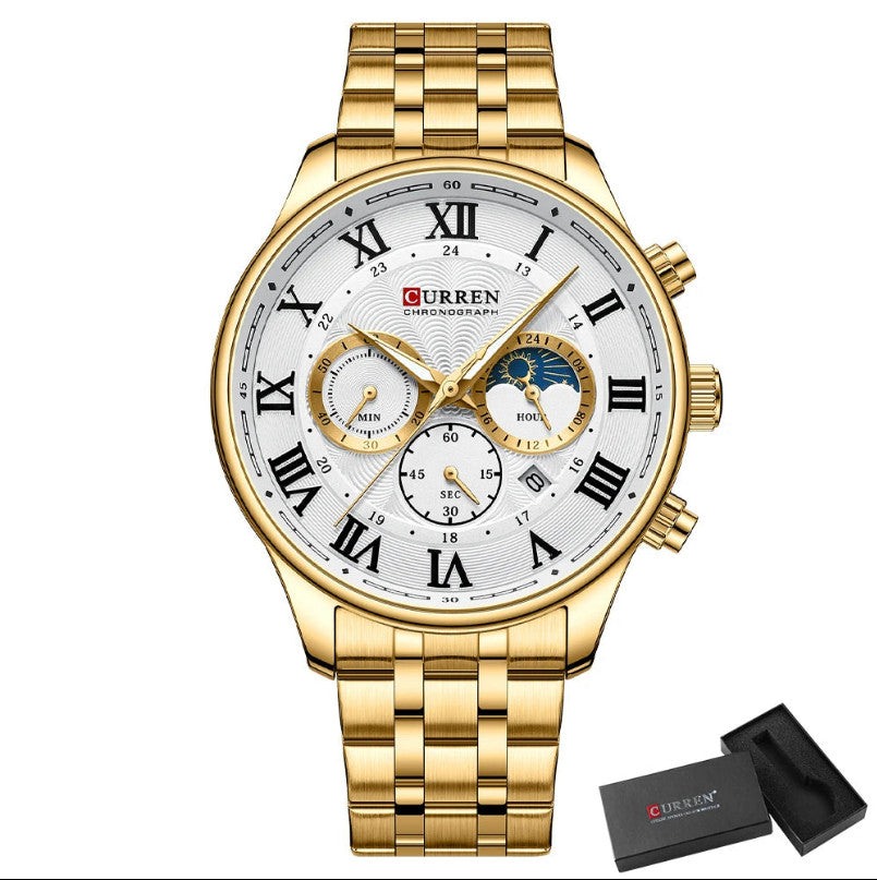 Mens Stainless Steel Auto Date Chronograph Watch