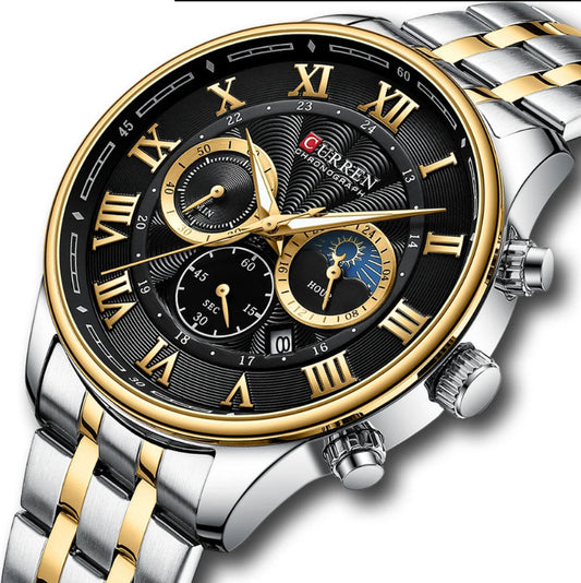 Mens Stainless Steel Auto Date Chronograph Watch