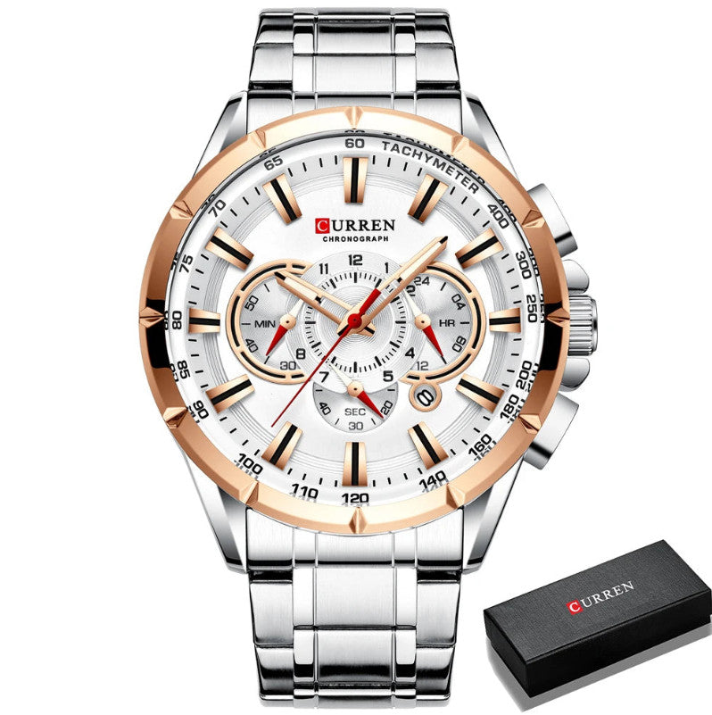 Mens Stainless Steel Chronograph Luminous Quartz Watch
