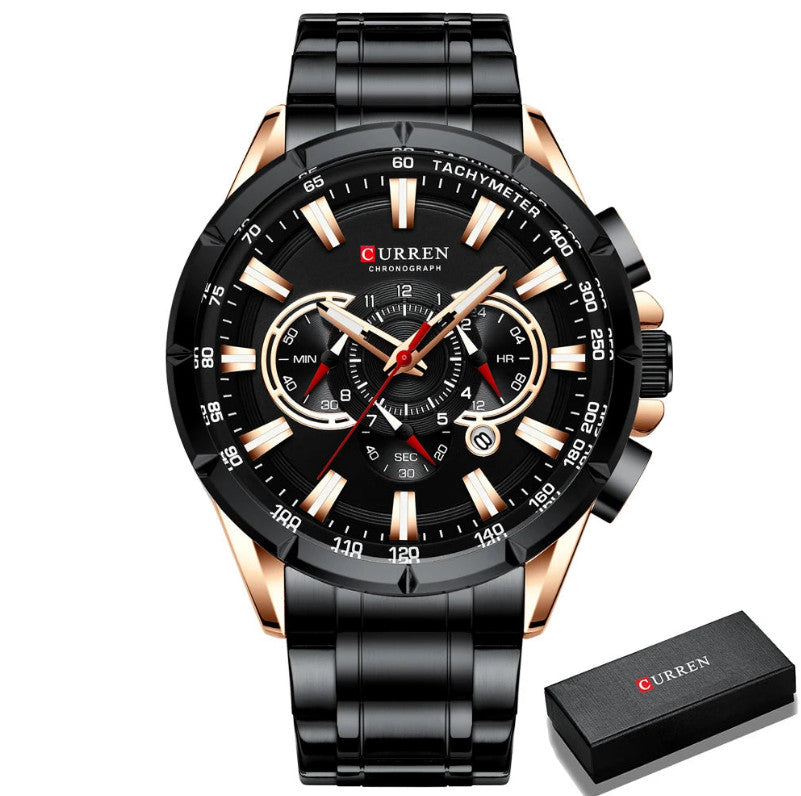 Mens Stainless Steel Chronograph Luminous Quartz Watch