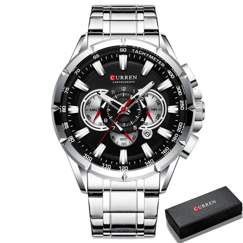 Mens Stainless Steel Chronograph Luminous Quartz Watch