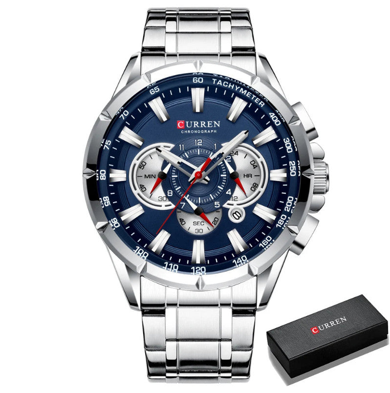 Mens Stainless Steel Chronograph Luminous Quartz Watch