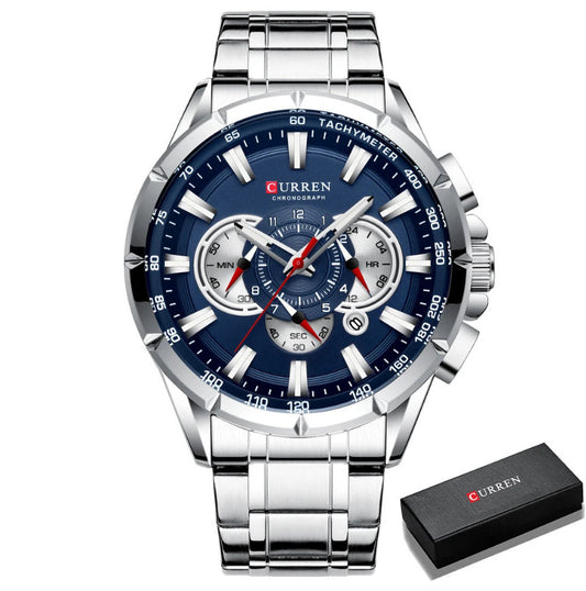 Mens Stainless Steel Chronograph Luminous Quartz Watch